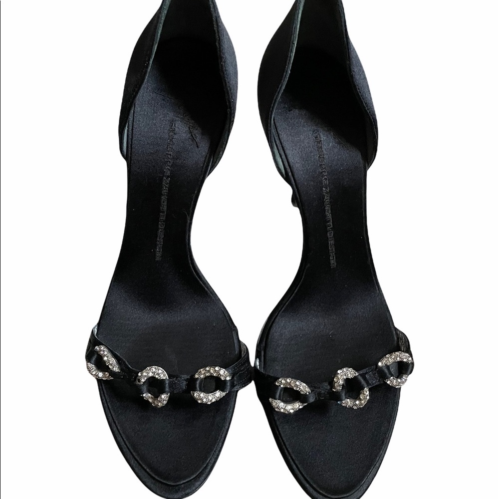 Giuseppe Zanotti Black Satin D'Orsay Sandal with Crystal Accent - Picture 3 of 11
